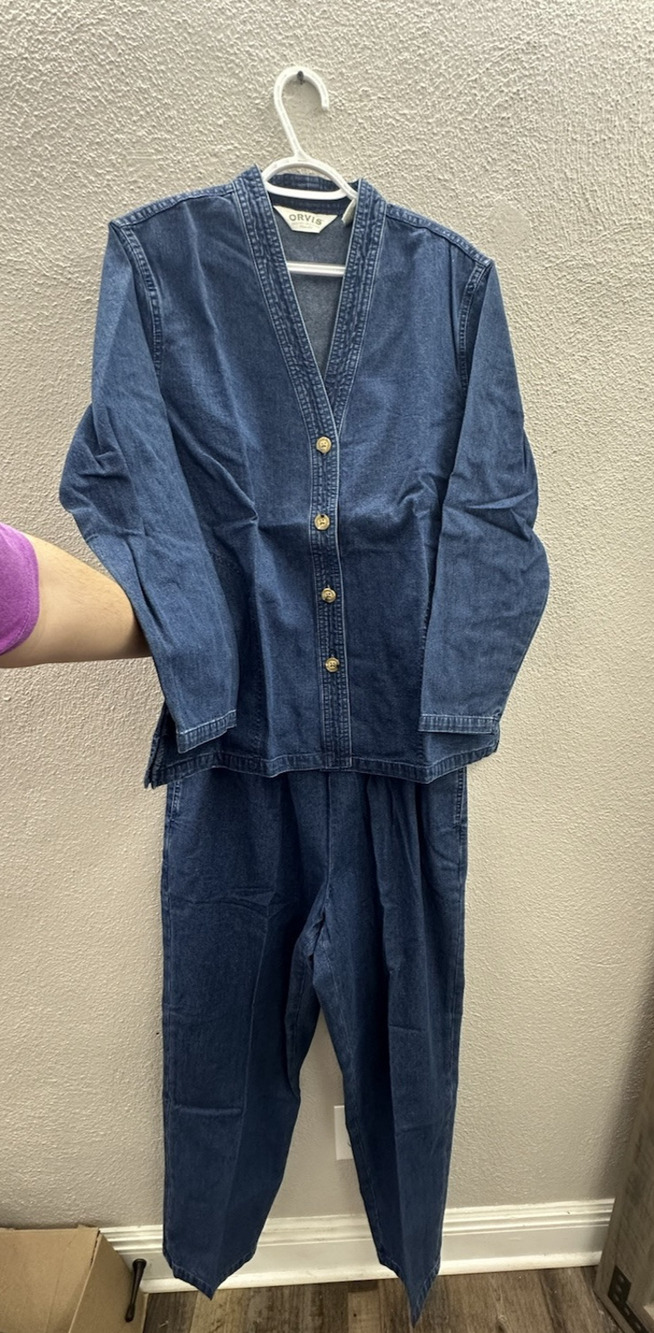 Orvis Womens Two Piece Set Size Petite Large ButtonDown Coat and Pants Coton NWT